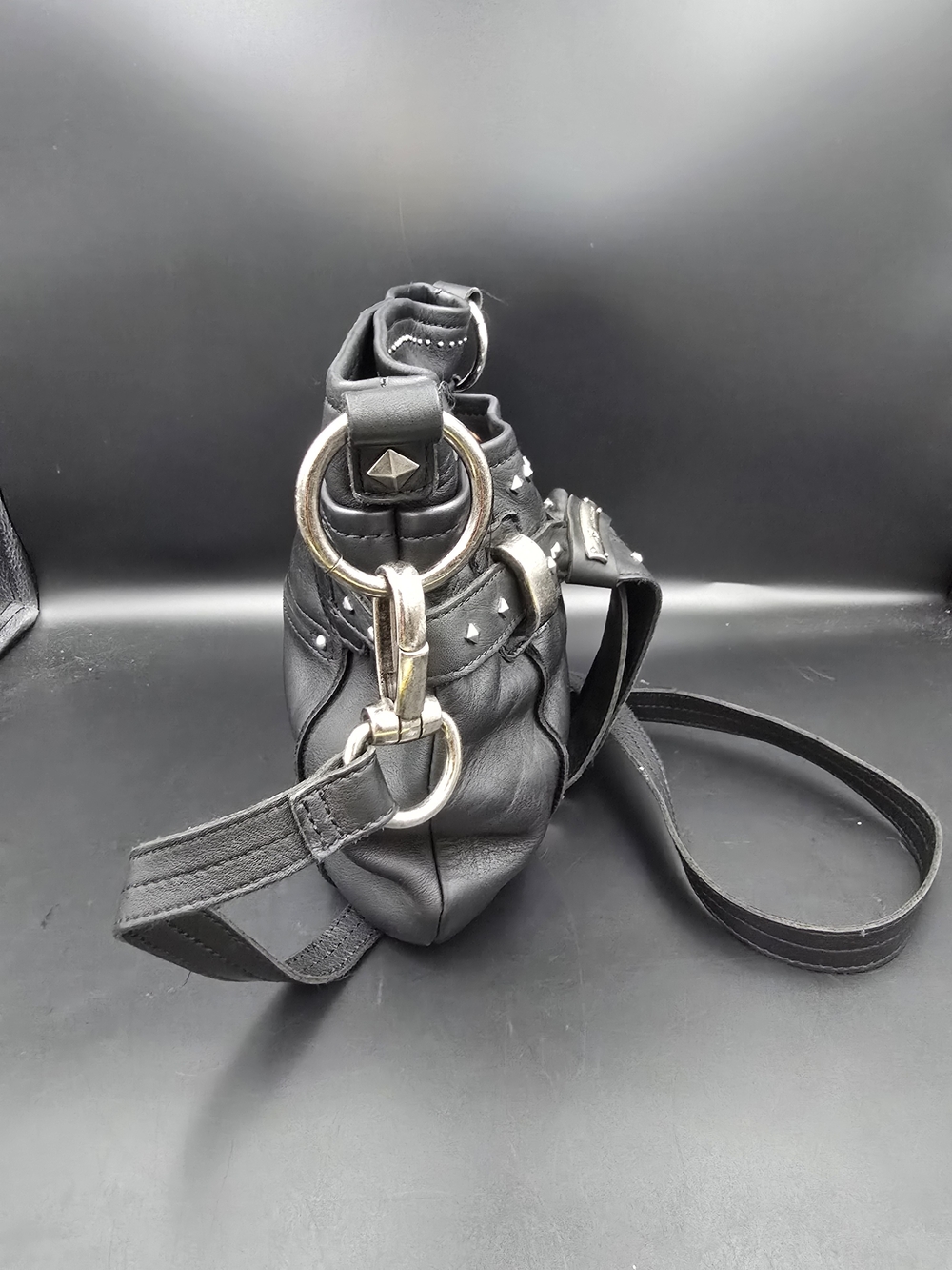b. makowsky Black Leather Studded Crossbody Bag - Picture 2 of 12